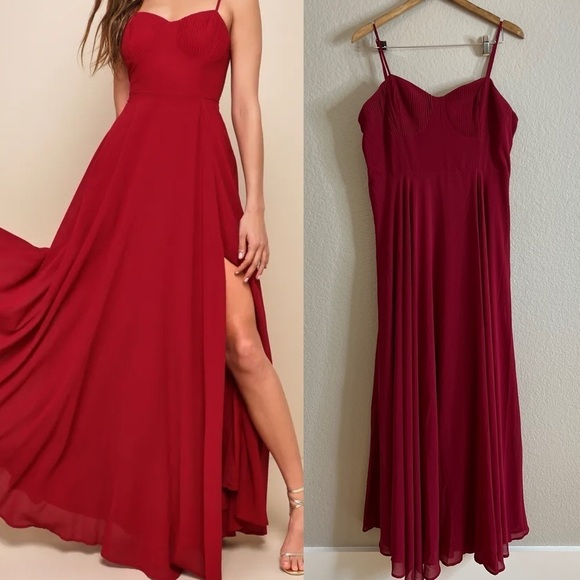 NWOT Cause for Commotion Red Pleated Bustier Maxi Dress - Picture 1 of 8